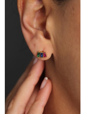 Normadia Renkli Taşlı Minimal Gümüş Küpe, Zarif ve Şık Takı Seçeneği