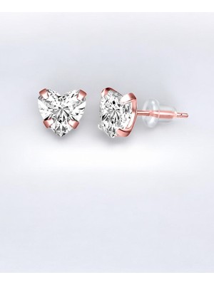 Normadia 925 Ayar Gümüş Kalp Pırlanta Zirkon Taşlı Rose Küpe