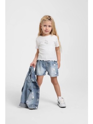 Escabel Kız Bebek Denim Şort 1-5 Yaş Mavi Nefes Alabilir Kumaş ve Rahat Kesim Özelliğiyle