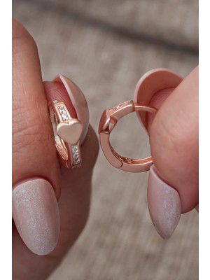 Normadia 925 Ayar Gümüş Rose Kaplama Kalp Detaylı 15 mm Halka Küpe