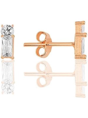 Normadia Gümüş Rose Baget Zirkon Taşlı Şık Küpe, Zarif Takı Detayı