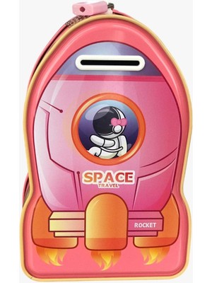 Ksmart Dekoratif Uzay Aracı Kilitli Kumbara (Pembe)