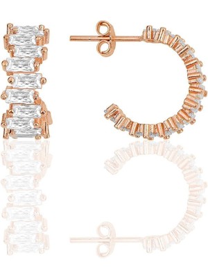 Normadia Gümüş Rose Baget Taşlı Zarif Halka Küpe, Şık ve Modern Tasarım