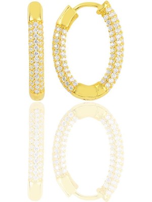 Normadia Şık Oval Gümüş ve Altın Yaldızlı Trend Küpe - Modern Takı Tasarımı
