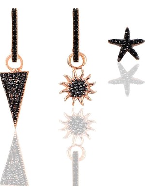 Normadia Gümüş Rose Onix Taşlı Piramit Üçlü Küpe Seti, Şık ve Zarif Tasarım