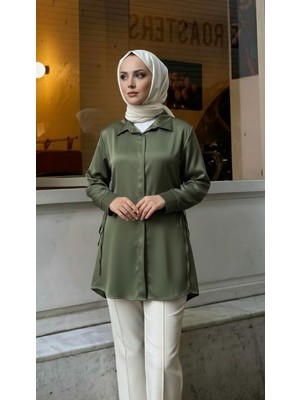 Foremia Yan Bağlamalı Saten Tunik-Haki