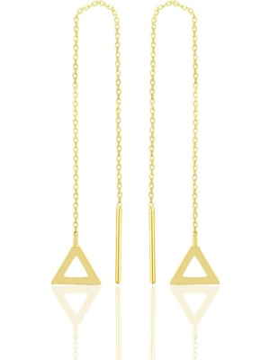 Normadia Yaldızlı Piramit Gümüş Zincirli Şık Küpe, Zarif Takı Aksesuarı