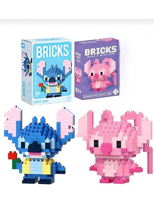 Dek Brıcks Premium Stitch Elinde Çiçek ve Angel Figür Yapboz Puzzle 2'li Set Hobi Hediye Sevgili