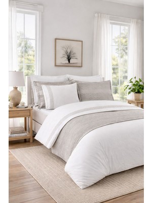 Özdilek Runnerlı Çift Kişilik Nakışlı Velvet Pikeli Gelin Seti - Gri