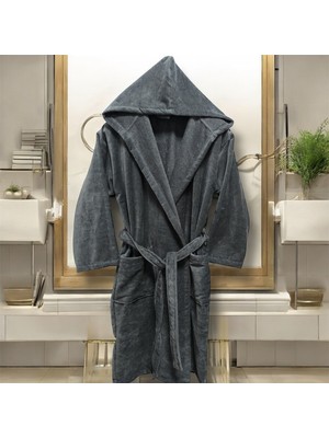 MySoft Home Kadife Kapüşonlu Bornoz %100 Pamuk