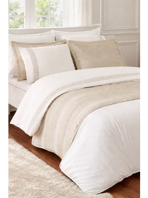 Özdilek Runnerlı Çift Kişilik Nakışlı Velvet Pikeli Gelin Seti - Krem