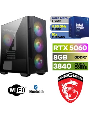 MSI Şafak-Gaming Pc Ddr5-Rtx 5060 8gb – Ultra 5 225F – 32 GB Ddr5 Ram – 1 Tb M.2 SSD 5000 4000 –windows 11 Pro-