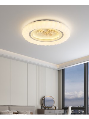 Apliqa Gavin Beyaz Çiçek Desenli Plafonyer Salon LED Avize