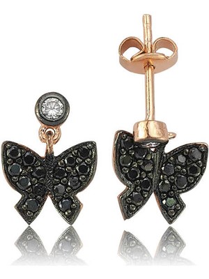 Akıllı Durak 925 Ayar Gümüş Siyah Kelebek Çivili Küpe EA0710009 (491)