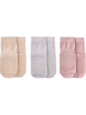 Cigit Üçlü Emekleme ve Kaymaz Çorap 1-4 Yaş Pudra ,kum, Beyaz