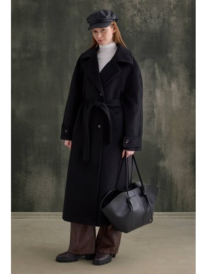 HE-QA Kuşaklı Uzun Kaban Siyah