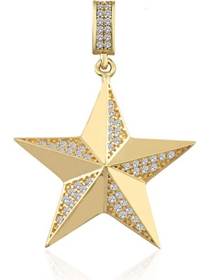 Hakan Mücevherat Taş Detaylı Yıldız Kolye Ucu 14 Ayar Altın