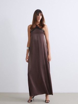 Lc Waikiki Yeni Sezon Halter Yaka Dantelli Saten Elbise