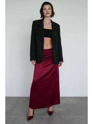 Madmext Bordo Saten Midi Boy Şık Kadın Etek MG2637
