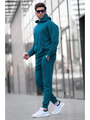 Madmext Petrol Mavisi Kapüşonlu Basic Eşofman Takımı 5928