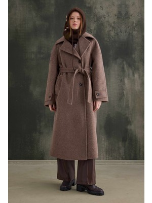 HE-QA Kuşaklı Uzun Kaban Kahve