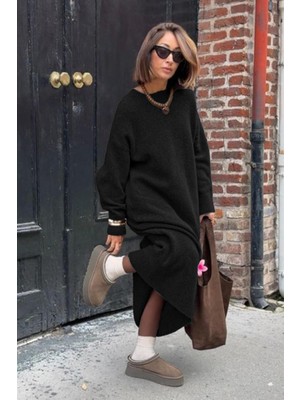 Madmext Siyah Bisiklet Yaka Basic Triko Kadın Elbise MG2611