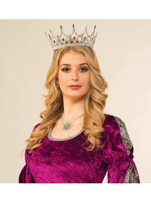 Taşlı Rönesans Kostümlü Kraliyet Ortaçağ Gümüş Kraliçe Prenses Tacı