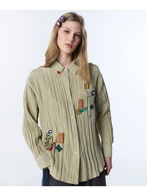 Twist Kırışık Efektli ve Patch'li Gömlek TS1260025143022