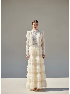 Rabiossa Kadın Katlı Tül Etekli Payet Işlemeli Dantel Elbise