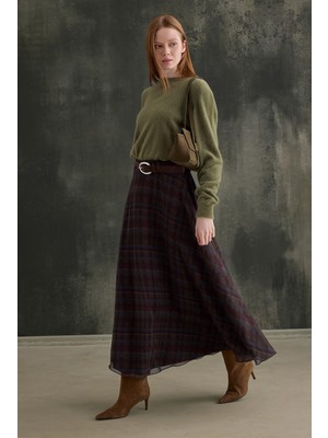 HE-QA Şifon Ekose Etek Çok Renkli