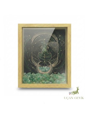 Uçan Geyik Ahşap Kenarlı İkizler Burcu Tasarımlı Derin Çerçeve 18X22CM - Duvar Dekorasyonu