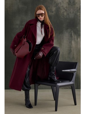 HE-QA Kuşaklı Uzun Kaban Bordo