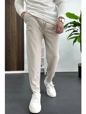 Edwox Erkek Asimetrik Kesim Daralan Paça Pantolon Krem EDW437