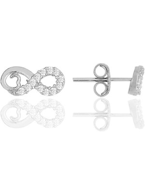 Normadia Parlak Rodyum Kaplama Zirkon Taşlı Kalp ve Sonsuzluk Temalı Küpe