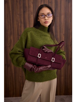 HE-QA Süet Baget Çanta Bordo