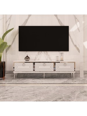 Morepp Palo 150CM Tv Sehpası Beyaz-Gümüş