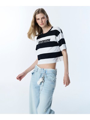 Twist Sloganlı Çizgi Desen Triko TS1260050028018