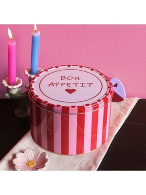 Sarkap Home Bon Appetit Yuvarlak Metal Kutu - Kırmızı
