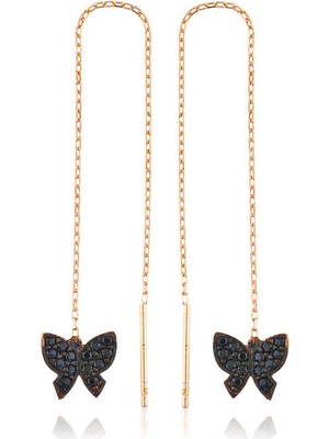 Akıllı Durak 925 Ayar Gümüş Kelebek Zincir Küpe EA1160046 (491)