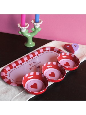 Sarkap Home 3'lü Çerezlik ve Sunumluk Tepsi Seti -  Bon Appetit Kırmızı