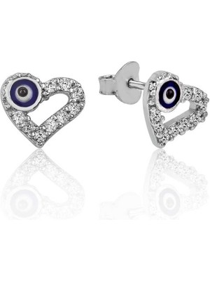 Akıllı Durak 925 Ayar Gümüş Kalpli Nazar Çivili Küpe EA1160086 (491)