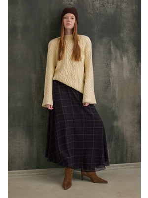 HE-QA Şifon Ekose Etek Haki