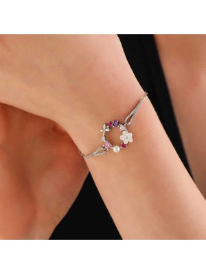 Akıllı Durak 925 Ayar Gümüş Manolya Çiçeği Kelebek Kadın Bileklik T7990 (491)