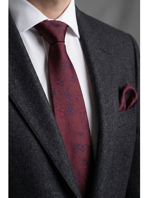 Milleniva Çiçekli Bordo Kravat & Mendil