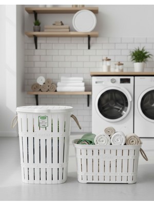 Buclee 65 Lt Kirli Çamaşır Sepeti ve 40 Lt Çamaşır Selesi Ikili Set|banyo Düzenleyici Çamaşır Sepeti Takımı
