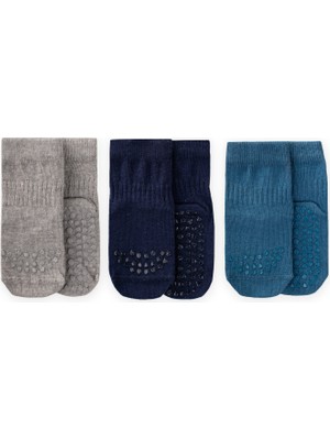 Cigit Üçlü Emekleme ve Kaymaz Çorap 1-4 Yaş Lacivert, Indigo, Gri