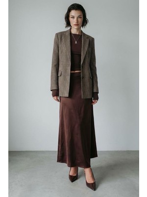 Madmext Acı Kahve Saten Midi Boy Şık Kadın Etek MG2637