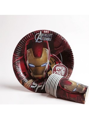 Cadde Süs Iron Man Temalı Tabak Bardak 8'li Set