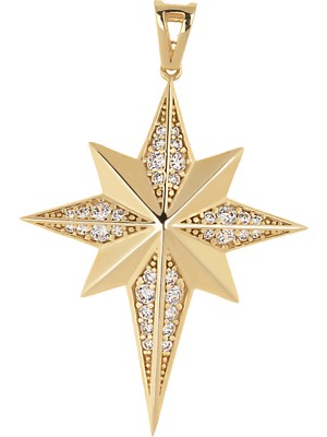 Hakan Mücevherat Kutup Yıldızı Taşlı 4 cm 14 Ayar Kolye Ucu