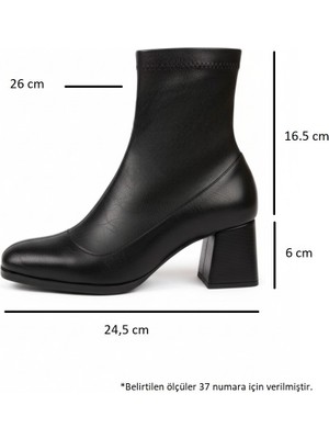 Yazın Ayakkabıları Siyah Mat Cilt Yanı Fermuarlı Kalın Topuklu Streç Bot